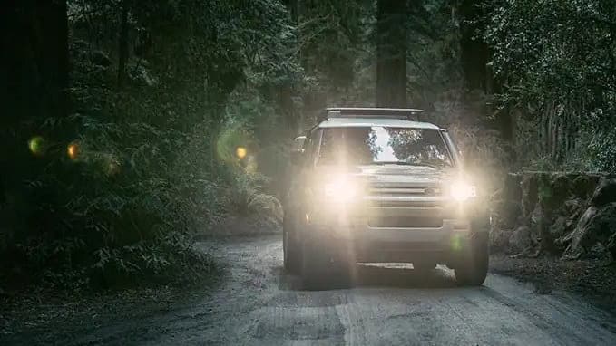 Green Range Rover headlights